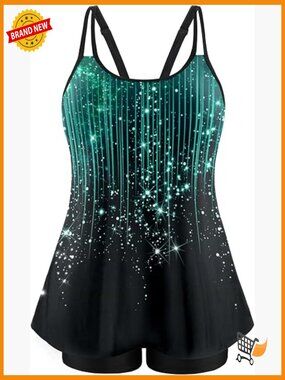 Plus Size Tankini Swimsuit Set Flowy Top with Boy Shorts Modest Swimwear